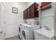 Well-organized laundry room with modern appliances and storage cabinets at 15062 W Windward Ave, Goodyear, AZ 85395