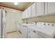 Functional laundry room features modern appliances, storage cabinets, and a utility sink at 22742 N 90Th St, Scottsdale, AZ 85255