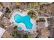 Aerial view of a luxury pool with lounge chairs and surrounding mature palms at 3131 E Legacy Dr # 2101, Phoenix, AZ 85042