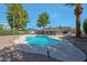 Landscaped backyard highlighting a refreshing swimming pool surrounded by gravel and desert landscaping at 1509 W Kiowa Ave, Mesa, AZ 85202