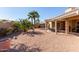 Lush backyard with mature palm trees, covered patio and desert landscaping at 15479 W Whitton Ave, Goodyear, AZ 85395