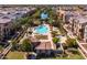 Aerial view of community pool and amenities in a residential neighborhood at 1677 E Bridgeport Pkwy, Gilbert, AZ 85295