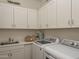 Bright laundry room with white cabinets, sink, and modern washer and dryer at 2038 W Union Park Dr, Phoenix, AZ 85085