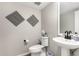 Stylish powder room with pedestal sink and modern fixtures at 729 E Zesta Ln # 102, Gilbert, AZ 85297