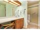 Bathroom shows a vanity area with a large lighted mirror and a walk-in shower at 459 S Boojum Way, Mesa, AZ 85208