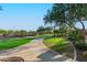 Well-maintained community walking path leads to green spaces, seating areas, and community amenities at 6965 E Hacienda La Noria Ln, Gold Canyon, AZ 85118