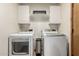 This laundry room features modern washer and dryer units, complemented by upper cabinets for storage at 1938 E Myrna Ln, Tempe, AZ 85284