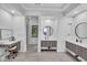 Modern bathroom with double vanity, mirrors, and plenty of counter space at 5636 E Libby St, Scottsdale, AZ 85254