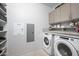 Well-equipped laundry room with front-loading washer and dryer, storage cabinets, and a folding area at 7180 E Kierland Blvd # 508, Scottsdale, AZ 85254