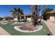 Single-story home featuring desert landscaping with palm trees and rock features at 9714 W Terrace Ln, Sun City, AZ 85373