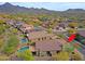 An aerial view of a residence featuring a swimming pool with mountain views at 10250 E Morning Star Dr, Scottsdale, AZ 85255