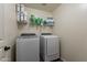 Practical laundry room featuring a side-by-side washer and dryer and shelving for storage at 5445 S 239Th Dr, Buckeye, AZ 85326