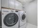 Functional laundry room featuring modern LG washer and dryer units and ample storage at 10249 E Kinetic Dr, Mesa, AZ 85212