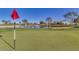 Scenic golf course view with a flag on the green and a pond with a fountain in the distance at 10410 E San Tan Blvd, Sun Lakes, AZ 85248