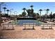 Well-maintained tennis courts surrounded by palm trees and benches, perfect for an active lifestyle at 10410 E San Tan Blvd, Sun Lakes, AZ 85248