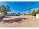 Expansive, sun-drenched backyard showcasing ample space with privacy fence, mature trees, and clear blue sky at 12836 N 60Th St, Scottsdale, AZ 85254