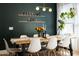 Stylish dining room with a bright accent wall, a wooden table with white chairs, and modern lighting at 3840 E Yeager Dr, Gilbert, AZ 85295