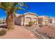 A single story home with desert landscaping, stepping stones and a mature palm tree at 5462 W Geronimo St, Chandler, AZ 85226