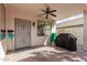 Covered patio with patterned concrete floors, a ceiling fan, and a view of the backyard at 337 E Clairidge Dr, San Tan Valley, AZ 85143