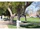 Community park featuring lush green grass, mature trees, and walking paths at 5622 E Emerald Cir, Mesa, AZ 85206