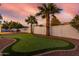 Backyard putting green with manicured turf, surrounded by mature palm trees at 5761 E Tierra Buena Ln, Scottsdale, AZ 85254