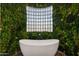 Close up on modern soaking tub surrounded by moss wall with decorative window at 815 E County Down Dr, Chandler, AZ 85249