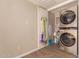 Modern laundry room with stackable washer and dryer and ample storage shelves at 9460 N 92Nd St # 119, Scottsdale, AZ 85258