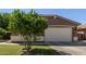 Home exterior displaying the garage, complemented by a green tree and manicured grass at 119 W Leatherwood Ave, San Tan Valley, AZ 85140