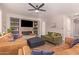 Comfortable living room featuring a cozy fireplace, built-in shelves, and plush seating at 119 W Leatherwood Ave, San Tan Valley, AZ 85140