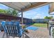 Covered patio with outdoor seating overlooking the fenced backyard at 1840 N Brighton Cir, Mesa, AZ 85207