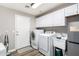 Well-equipped laundry room featuring modern washer and dryer, storage cabinets, and a utility sink at 23510 N 25Th St, Phoenix, AZ 85024