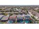 Community aerial view highlighting Gathering homes with pools, landscaped yards, and desert mountain views at 23510 N 25Th St, Phoenix, AZ 85024