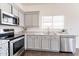 A kitchen featuring stainless appliances, granite countertops, light gray cabinetry, and a stainless steel dishwasher at 3043 W Melinda Ln, Phoenix, AZ 85027