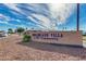 Attractive Dreamland Villa sign welcomes residents to this vibrant 55+ community at 5618 E Des Moines St, Mesa, AZ 85205