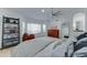 Bright main bedroom showcasing wood floors, modern ceiling fan, and ample natural light at 1414 E Amberwood Dr, Phoenix, AZ 85048