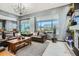 Inviting living room with a cozy rug, modern chandelier, and abundant natural light through the large windows at 19140 N 259Th Ave, Buckeye, AZ 85396