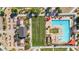 Overhead image of a community pool with green space, bocce ball court and seating at 22837 E Silver Creek Ln, Queen Creek, AZ 85142
