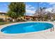 Outdoor pool with lounge chairs and grassy area in front of building on a bright sunny day at 355 E Thomas Rd # B110, Phoenix, AZ 85012
