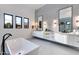 Modern bathroom featuring a soaking tub, dual vanities, and sleek finishes at 86Xx E Stagecoach Pass # 4, Carefree, AZ 85377