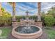 Three-tiered outdoor fountain with palm trees and decorative landscaping at 1697 E Tangelo Pl, Queen Creek, AZ 85140