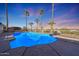 Sparkling private pool surrounded by lush desert landscaping and palm trees at 17104 E Rand Dr, Fountain Hills, AZ 85268