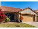 Home exterior featuring a lush lawn, terracotta roof, and colorful potted plants enhancing its curb appeal at 4226 E Jojoba Rd, Phoenix, AZ 85044