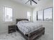 Bedroom featuring a rustic-style bed frame, multiple windows with shutters, and marble tile flooring at 6378 S 154Th St, Gilbert, AZ 85298