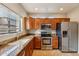 Well-lit kitchen features stainless steel appliances, granite countertops, and wooden cabinetry at 7609 E Indian Bend Rd # 2008, Scottsdale, AZ 85250