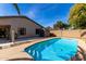 Backyard view features a refreshing pool with a stone border and steps for easy access at 16035 N 159Th Dr, Surprise, AZ 85374