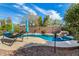 Inviting backyard pool with mature landscaping and a hammock for relaxation at 18813 N Summerbreeze Way, Surprise, AZ 85374