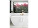 Relaxing bathroom featuring a luxurious soaking tub positioned beneath a beautiful garden view, complete with elegant fixtures at 5532 E Crocus Dr, Scottsdale, AZ 85254