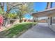 Backyard featuring green grass, mature trees, a patio, and a block fence for added privacy at 7420 W Los Gatos Dr, Glendale, AZ 85310