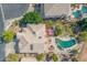 Overhead view of the backyard, displaying the pool, patio, and landscaping features of this desert home at 1831 W San Angelo St, Gilbert, AZ 85233