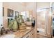 Bathroom with granite countertop, dual sinks, decorative fixtures, and a tiled walk-in shower at 23415 S 202Nd St, Queen Creek, AZ 85142